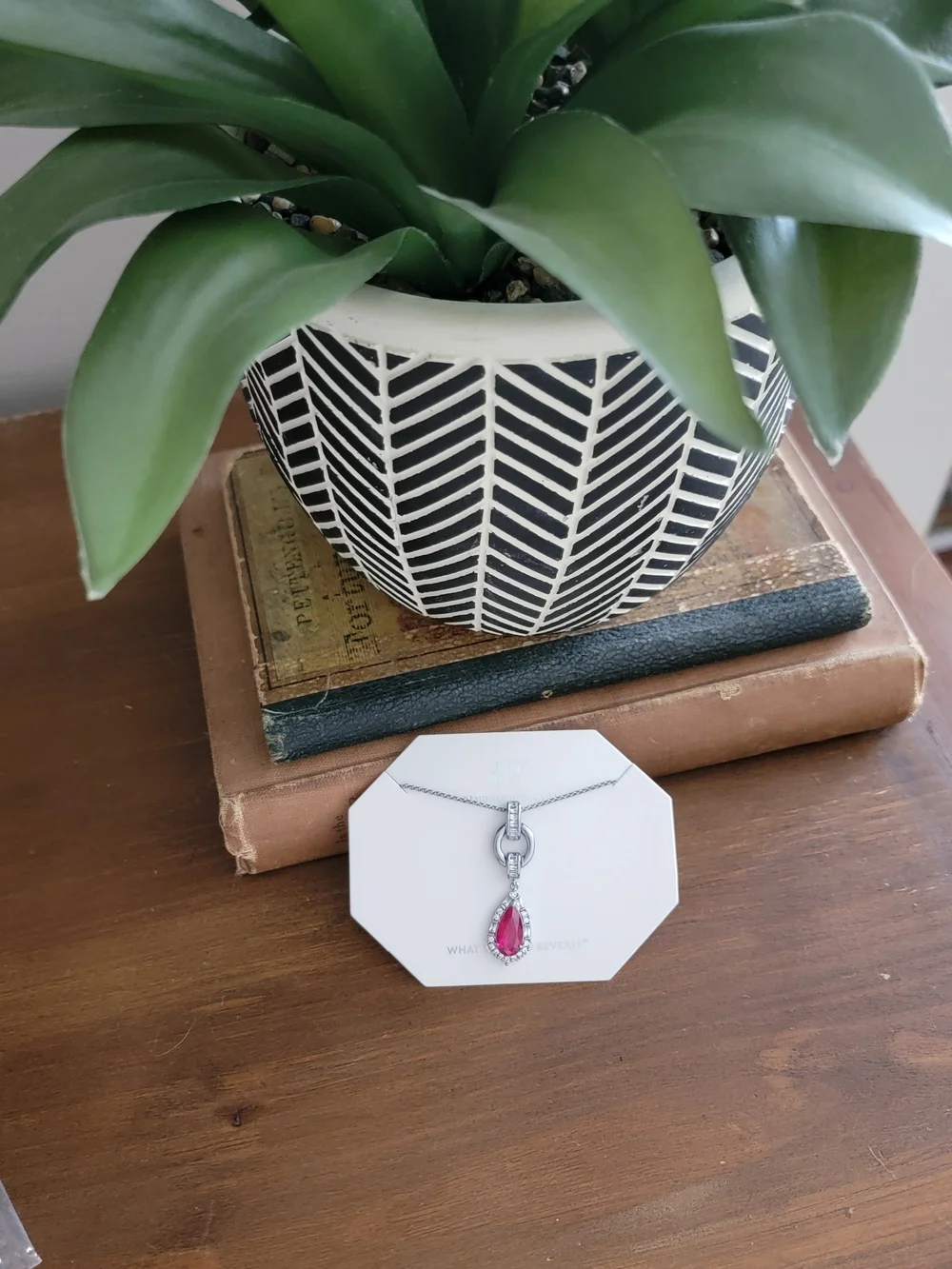 Sterling Silver Pear-Shaped Red Pendant Necklace with Halo
